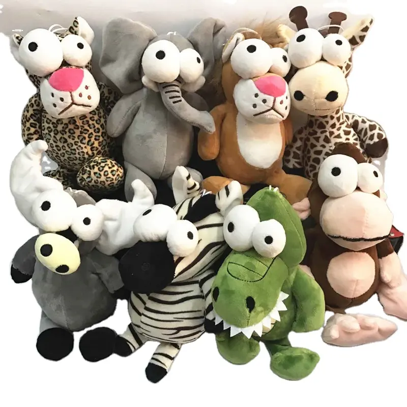 Venta al por mayor 7 colores juguetes de bosque de peluche ojo grande cocodrilo jirafa elefante León cebra mono boda granja Animal juguetes de peluche