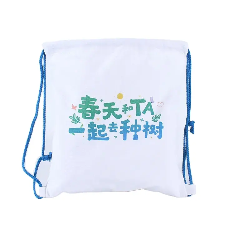 customized logo drawstring recycled cotton shopping bag with rope handle