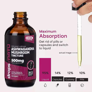 Biocaro özel etiket organik ashashandha KSM 66 kök ekstresi sıvı ashashandha bilişsel fonksiyon ve odak güçlendirici düşer - Product Image 3