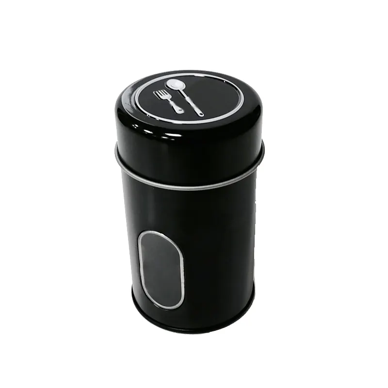 exquisite spice tin with window modern kitchen seasoning can with rotary plastic inner lid