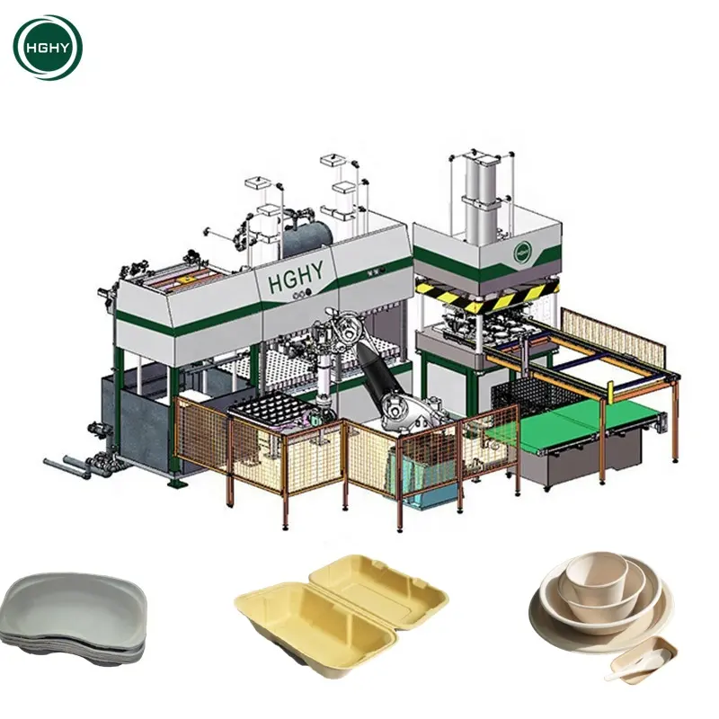 Hghy 1500Kg/Day Fully Automatic Biodegradable Tableware Making Machine Rice Straw Paper Plate Machine Price Lunch Box Machine
