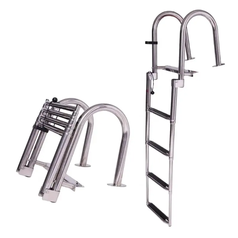 Boat Accessories Stainless Steel 4 Step Ladder Boat Boarding Swimming Pool Folding Ladder