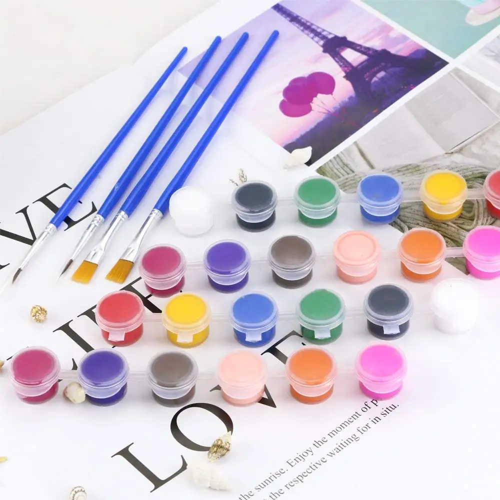 Customized 12 Colors Mini Cheap Acrylic Paint Pots Set with Brush for Children Kids Painting