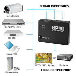 HDMI Switch HDCP <strong>1</strong>.4 3D 3X1 <strong>Splitter</strong> with IR Remote UltraHD 10.2Gbps 4K30Hz Video Switcher - Product Image 5