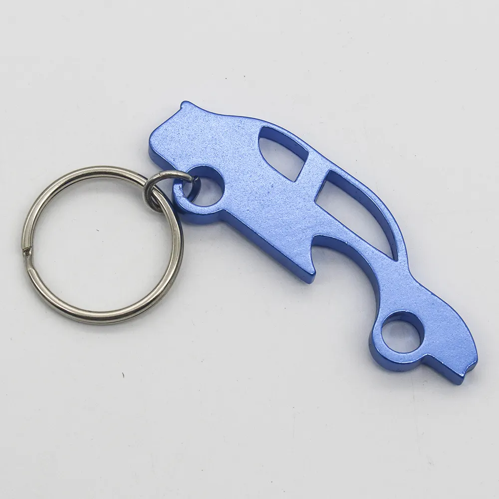 Ouvre-bouteille en métal aluminium en forme de voiture bleue porte-clés fabricant de logo personnalisé