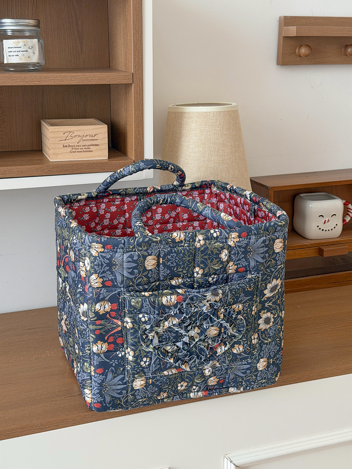Série de grands parterres de fleurs - panier de rangement - bleu marine