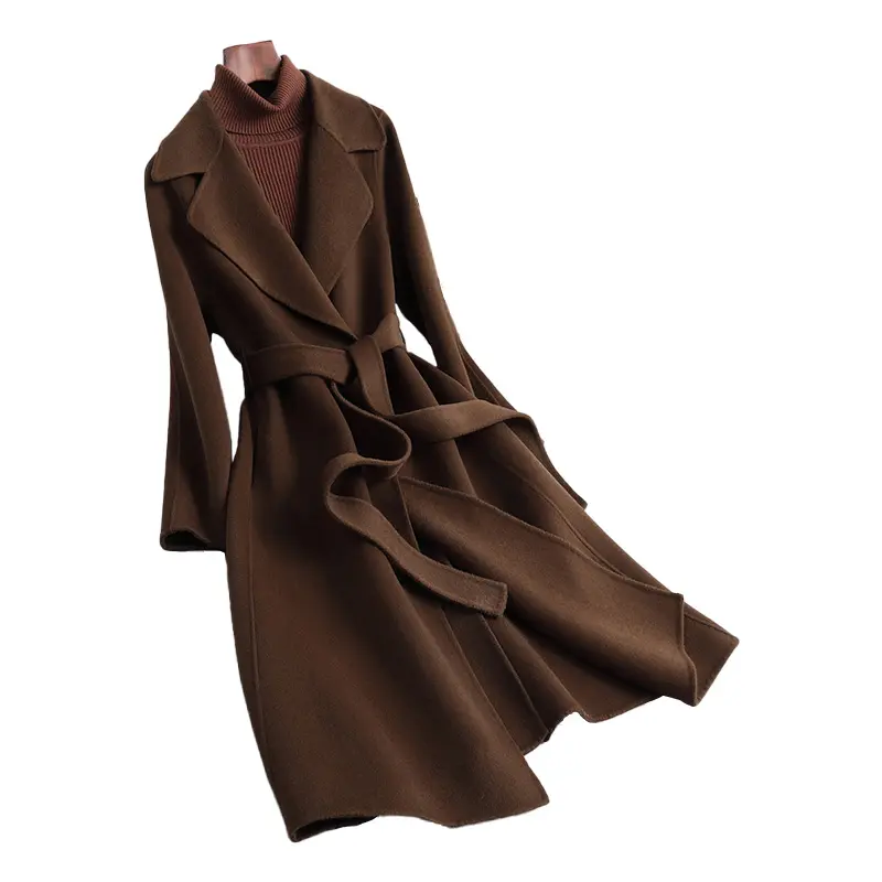 Manteau d'hiver double face long Trench en cachemire Manteaux en laine véritable Femmes