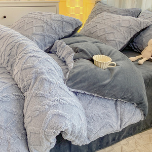 Autumn and Winter Solid Color Four Piece Warm Double sided Velvet Bed <strong>Sheet</strong> - Product Image 1