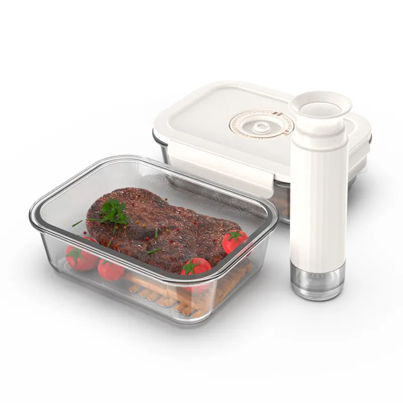 Высококачественная стеклянная посуда для микроволновой печи и микроволновой печи, обычный вакуумный контейнер для хранения, стеклянный пищевой контейнер с крышкой из полипропилена и ручным насосом