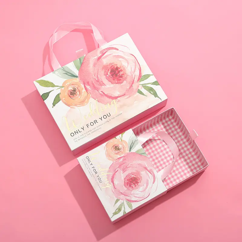 Confezione regalo Design personalizzato per la festa della mamma romantico rosa cassetto scorrevole per gioielli scatola regalo di carta scorrevole con manico