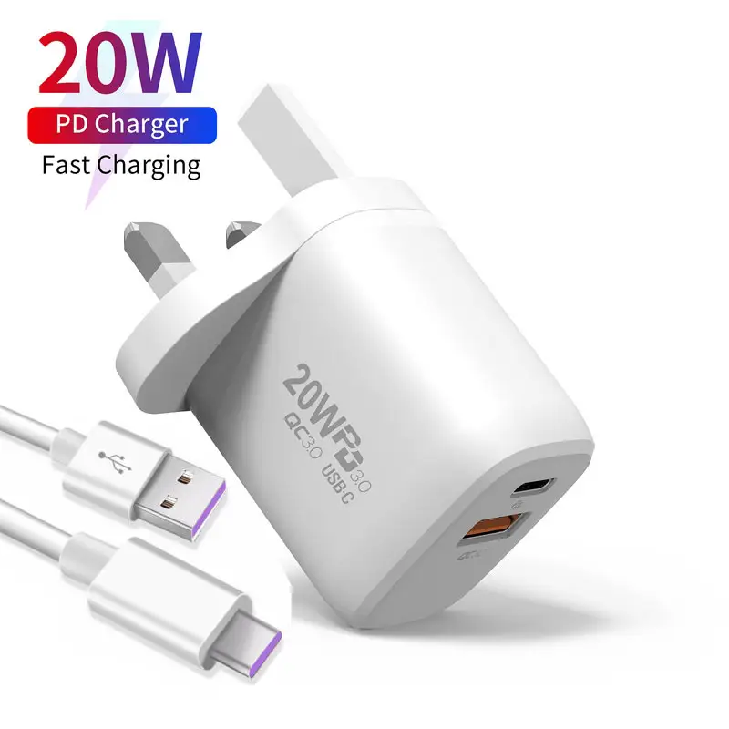 Beste Dual Usb-poort Plug Adapter Fabrikant Android Telefoon Fast Charger Kabel 20W Usb C Power Android Chargwr Charger met Kabel