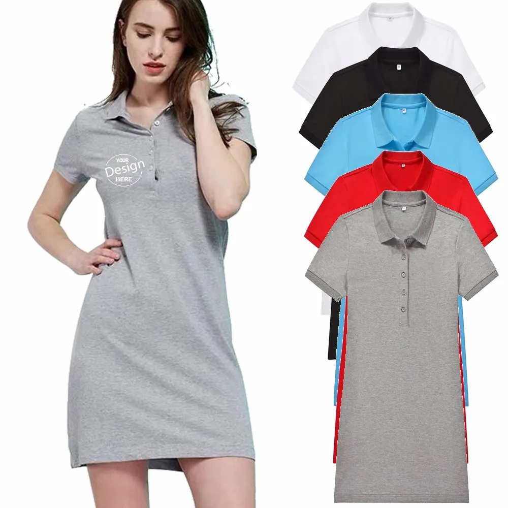 Polo largo con estampado de farol personalizado para mujer, camiseta blanca con botones, vestido sexy de diseño a la moda, venta al por mayor