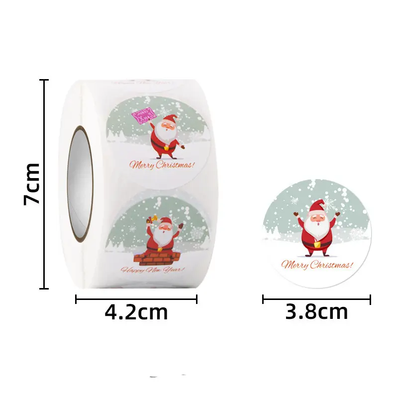 Selamat Natal piring tembaga gulungan kertas dibungkus tahan air Label perekat untuk kerajinan dan cetak penyegelan stiker dekoratif