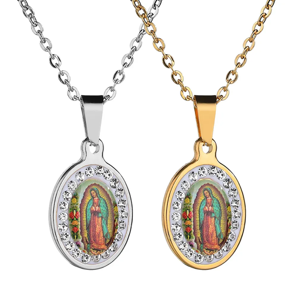 Dini hıristiyan İsa bakire De Guadalupe paslanmaz çelik anne kolye meryem kolye takı