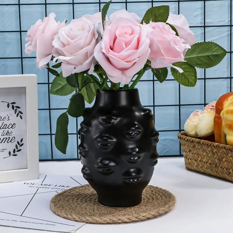 Florero de cerámica abstracto minimalista para decoración de jardín, jarrón de labios de cerámica blanca para artistas, plantas en maceta