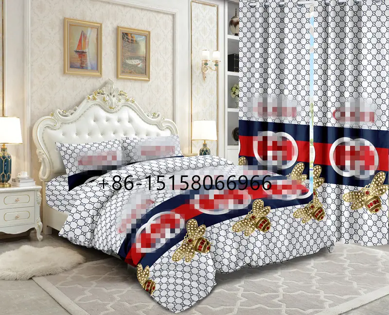 designer bedding set with curtains 6 pieces bed sheet set king in stock