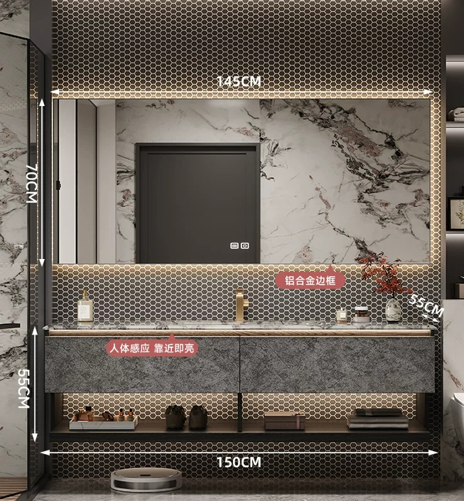 150cm Marble Countertop& Ceramic Sink+smart mirror