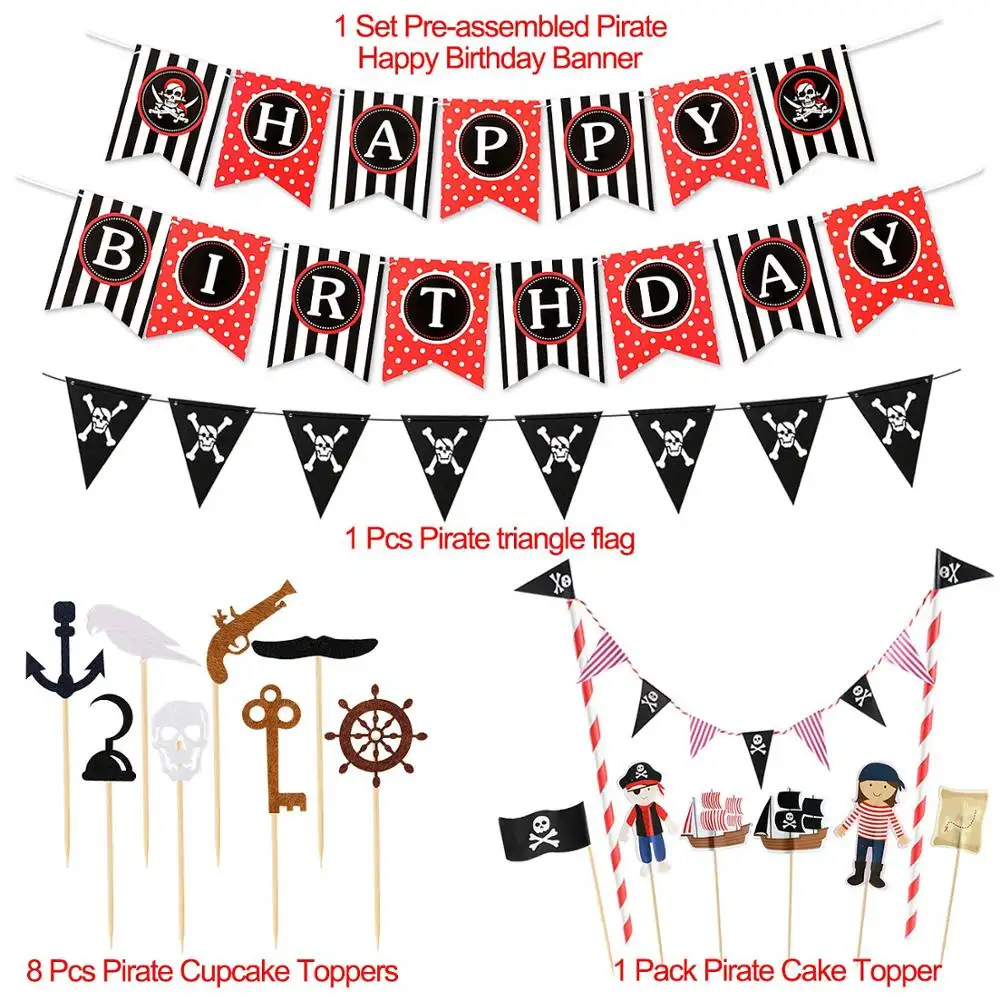 Pirate Party Supplies Dekorationen Alles Gute zum Geburtstag Banner Pirate Cake Toppers Folien ballons Set für Jungen Kinder Themen geburtstag
