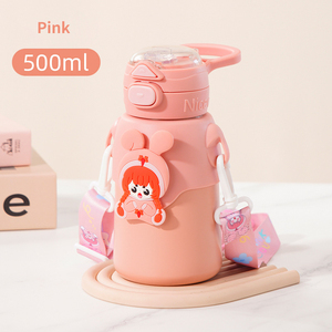 Hot Selling Eco Friendly 500ml Cute Kids Garrafa De Água 316 Aço Inoxidável Thermos Cup Garrafa De Água Potável Com Palha