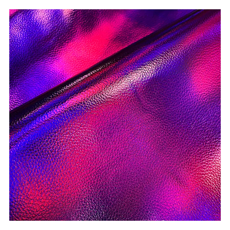 Holographic lichi laser leather PU fabric iridescent shiny leather for handbag materials