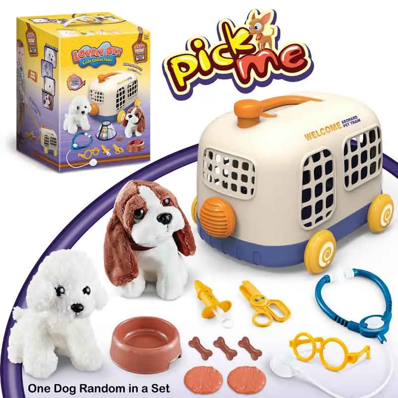 Huisdier Game Ziekenhuis Spelen Set Oem Design Hond Pluche Knuffel Speelgoed Pop Met Kooi