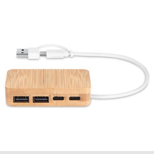 环保竹USB集线器2 USB 2型C端口高速多端口集线器坞站，带麦草电缆 - Product Image 4