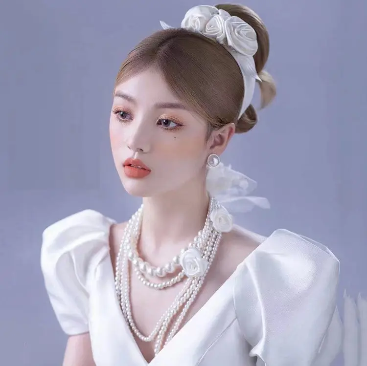 סיטונאי צרפתי מינימליסטי סטריאו לבן ורד סרט אביזרי שיער פרח כלה אופנה חתונת כובעים וכתרים