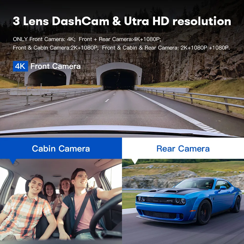 AZDOME M550 PRO HD 3 Lens Adas Wifi Gps ön İç arka kamera 4K Dash kamera araba kara kutusu arka DVR Video kamera araba dash