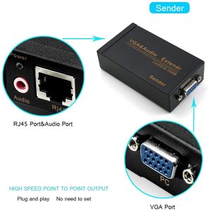 Hot Sale 300M VGA Extender to <strong>UTP</strong> Transmitter Sender Over Cat5/6 RJ45 Cable VGA Extender up to 300m with 3.5mm Audio Jack <strong>Input</strong> - Product Image 6