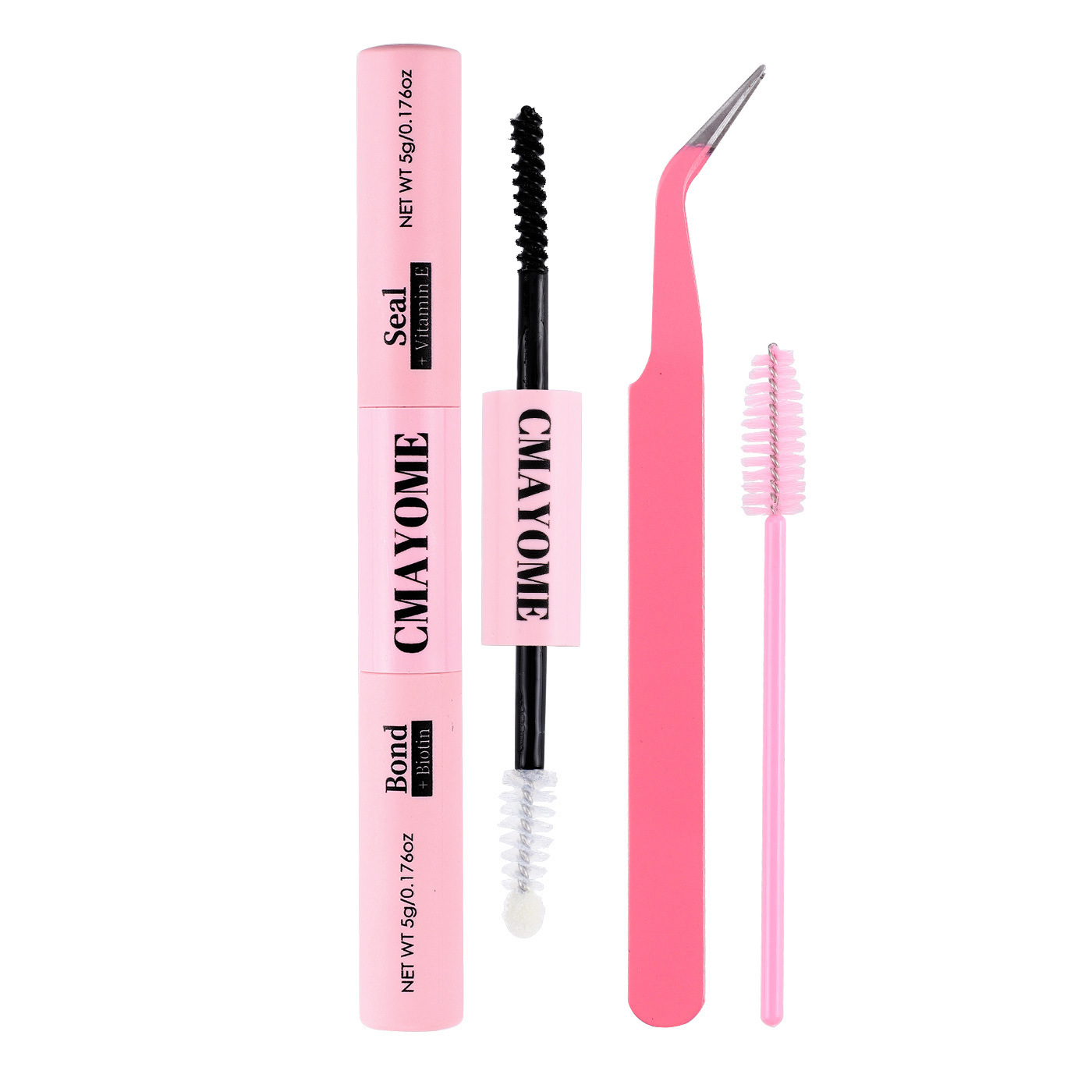 Pink set (double-head lash glue + pointed tweezers + single-head small brush)