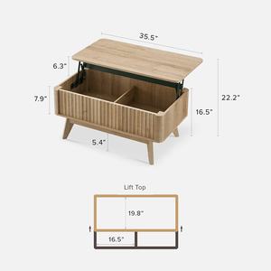 Mesa de centro multifuncional moderna, mesa de centro de elevación de acento de mediados de siglo de madera con panel de puertas de forma de onda - Product Image 2