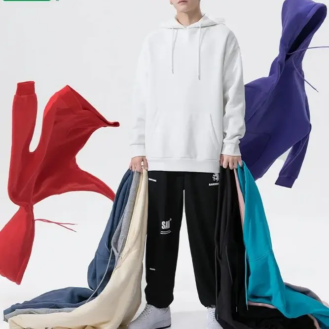 Neue Herren Solid Color 280gsm 100% Polyester Sport Tops Loose Casual Terry Hoodie Custom Logo