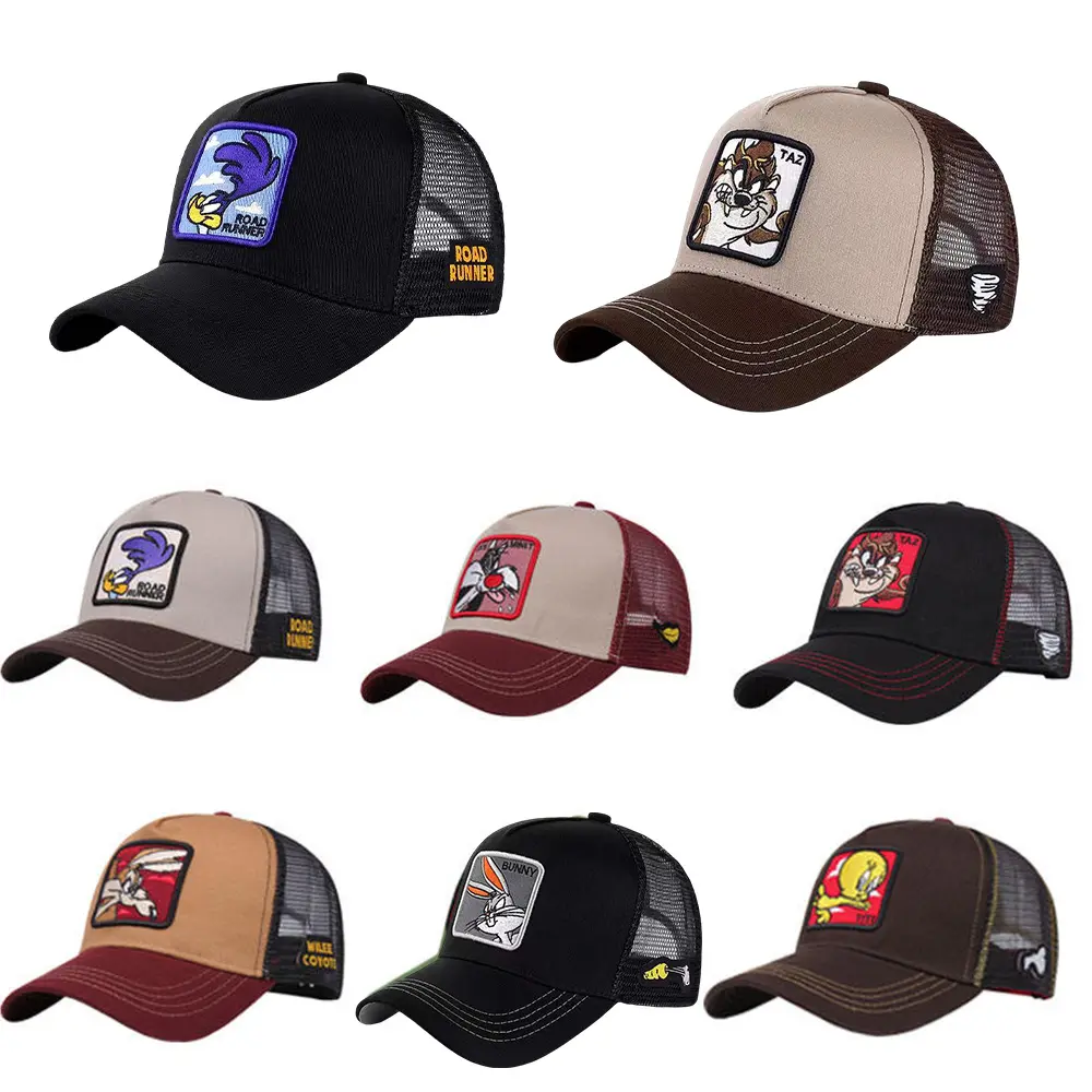 Vente en gros de casquettes de baseball originales de créateur à 5 panneaux avec broderie, casquettes d'anime, casquette en maille, casquette de camionneur, gorras de mallas