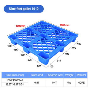 Leadloong công nghiệp HDPE Pallet Nhựa 1000*1000*140mm 4 cách chín chân thổi đúc làm tổ Stackable cho xuất khẩu - Product Image 2