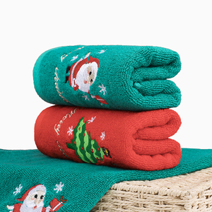 Özel işlemeli % 100% pamuk noel el havlusu seti örme yumuşak banyo havluları tatil sezonu için süslü hediye kutusu yılında - Product Image 2