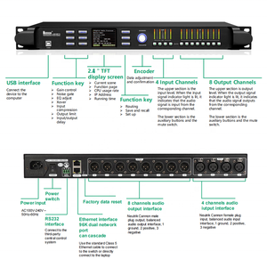 Processador de Áudio LM848RTS Profissional Digital 4in 8out <span class=keywords><strong>DSP</strong></span> Line Array Speaker Management System Metal para DJ Music Church PA