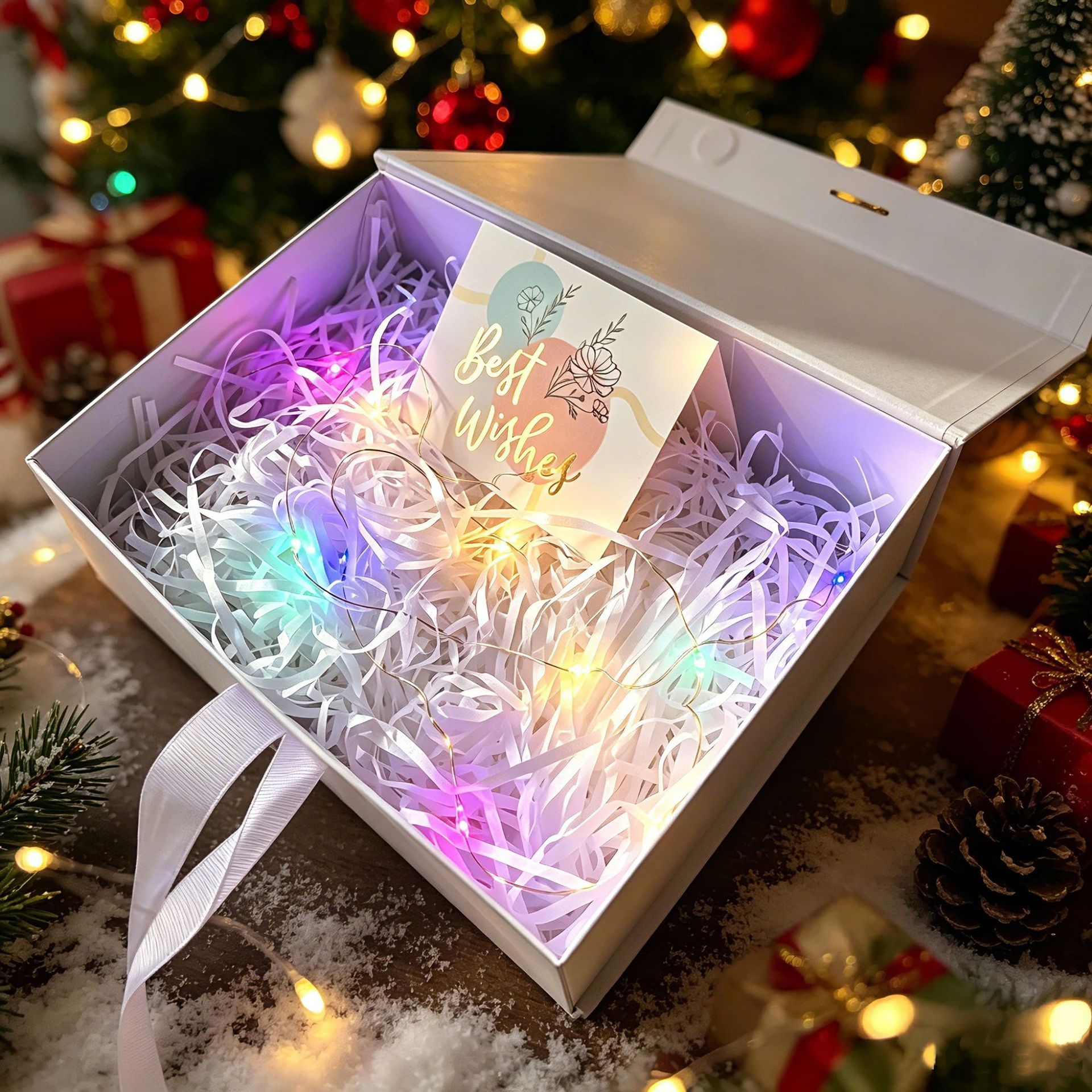 Red string lights with raffia greeting cards (pre-order)