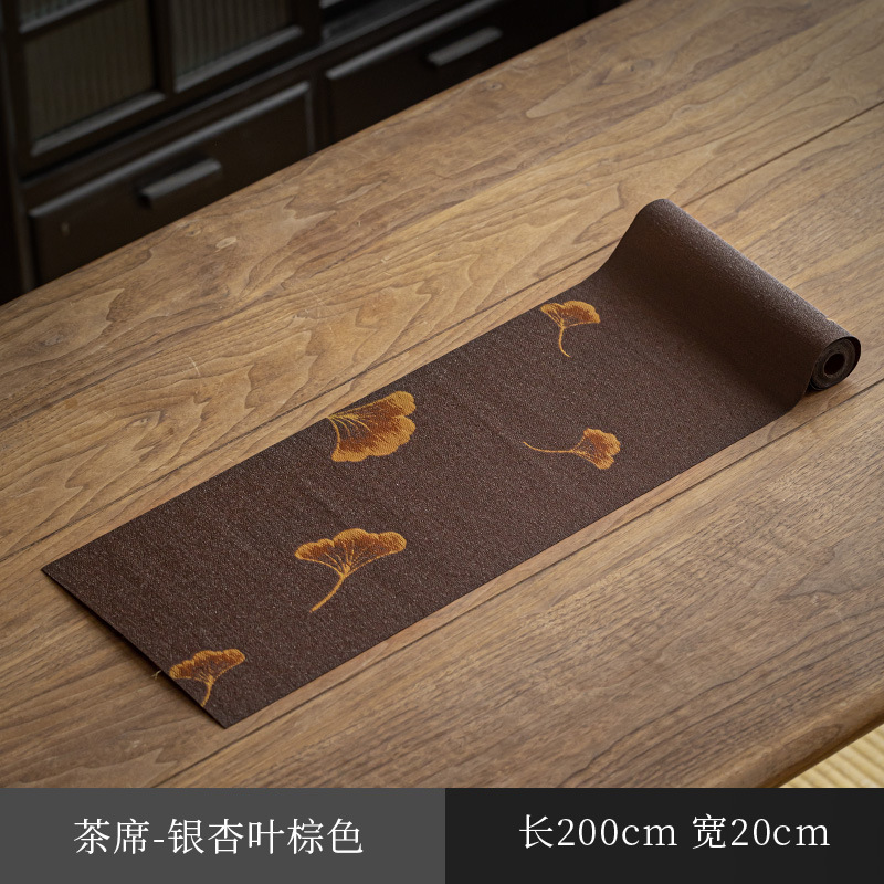2-meter tea mat - ginkgo leaf brown - 20cm wide