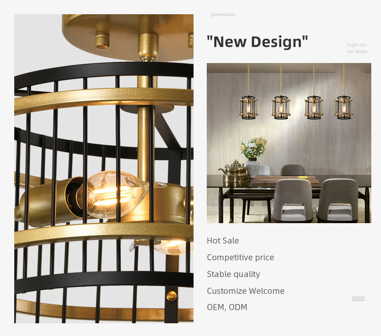 Modern Popular Indoor Decorative 1light 2light E12 E14 Black Gold Iron Ceiling Light