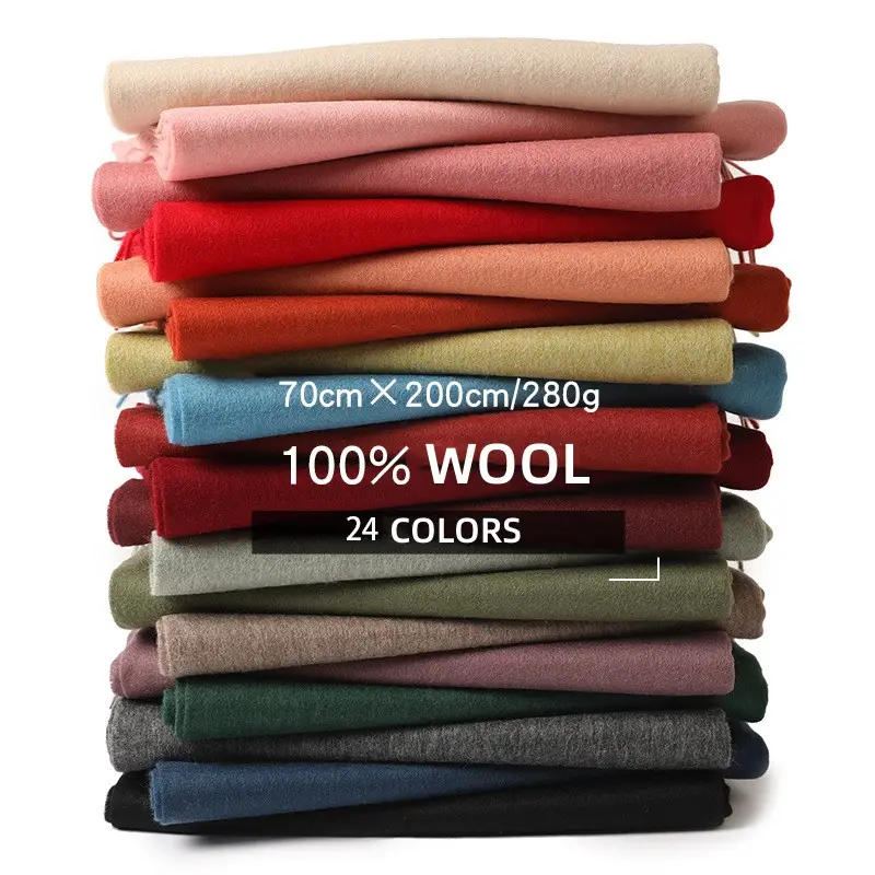 Bufanda de lana pura de Color liso con Logo personalizado para mujer, pañuelos largos gruesos y cálidos, chales suaves y cómodos con borlas para invierno