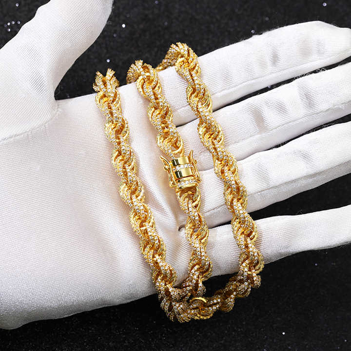 Repo-Kette 8 mm breite Hip-Hop-Moissanit-Kette GRA VVS Diamant 925 Silber Goldplatte feiner Schmuck Halsketten Armbänder