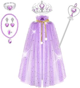 مجموعة رأس الأميرة للبنات عباءة ترتر إلسا بغطاء رأس ملكة الثلج مطابقة للأميرة الرأس إلسا عباءة الهالوين زي عيد الميلاد - Product Image 5