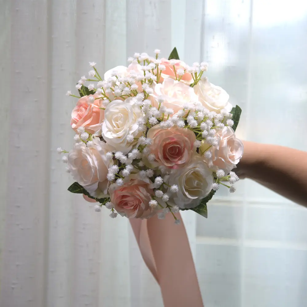 Ramo de rosas de simulación de boda al aire libre Cross.border Ramo de mano Mori de estilo occidental Nuevo ramo de novia