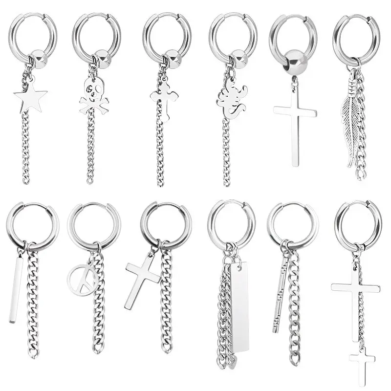 316L moda aço inoxidável cruz gota dangle brinco lady david estrela crânio brinco pendurado âncora câncer sinal de paz brinco