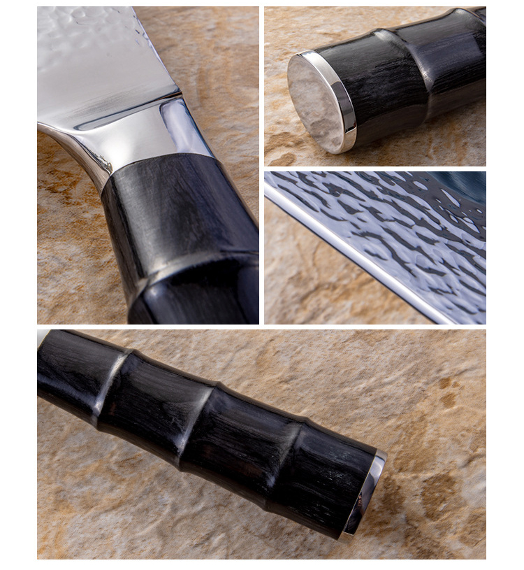Wholesale Stainless Steel Kitchen Nakiri Knife Non-slip Pakka Wood Bamboo Joint Handle 2pcs Kitchen Knife Set