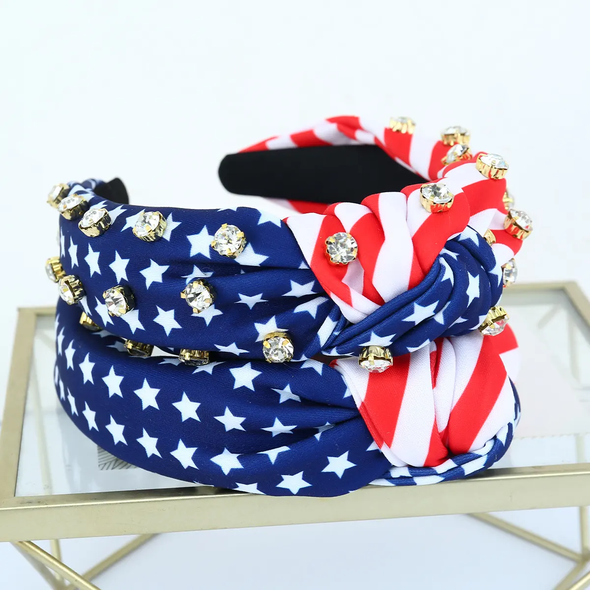 New Star-Spangled American USA Flag Diadema Rayas Vintage Anudado Celebración de vacaciones Diadema de ala ancha Día DE LA INDEPENDENCIA