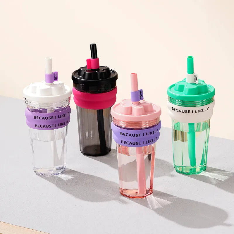 19oz 550ml Iced trà tái sử dụng cốc rơm lớn Smoothie cup nhựa cốc cốc có nắp đậy