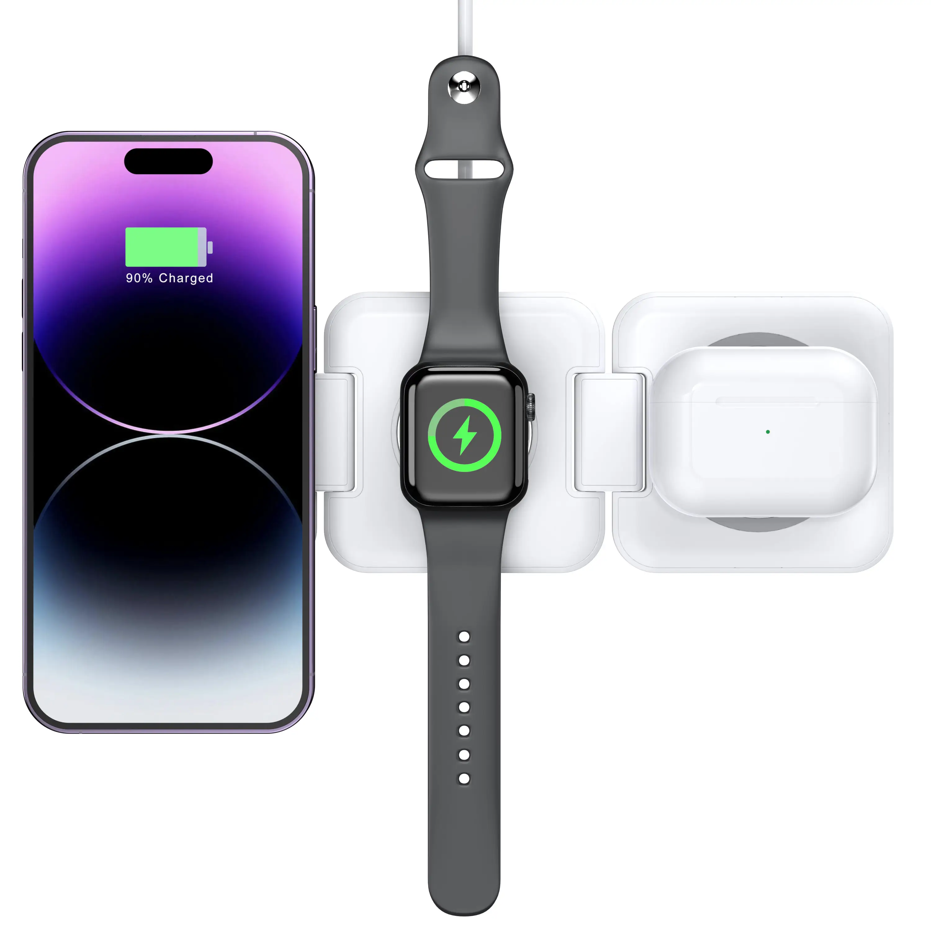 Chargeur sans fil pliable 15w Voyage 3 en 1 Station de charge magnétique tendance américaine pour Apple Watch Airpods Iphone Chargeur Apple