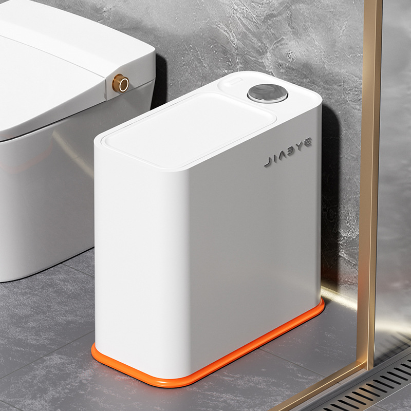 Press-down trash can - white and orange