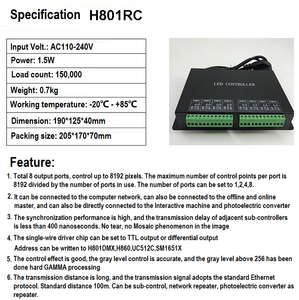 LED <strong>Decoder</strong> 8192 Pixels 8 DMX512 Out Port Slaves Work With <strong>Computer</strong> Network Marster Programmable H801RC LED Controller